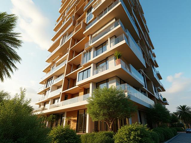 Luxury apartment building with large windows