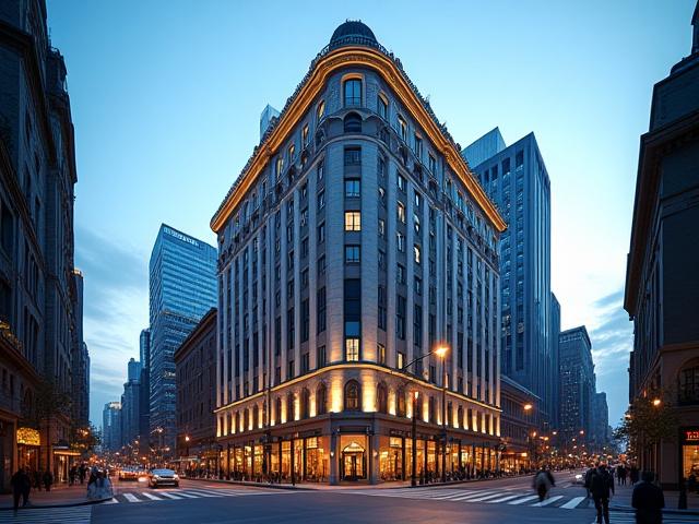 Upscale hotel building with panoramic views