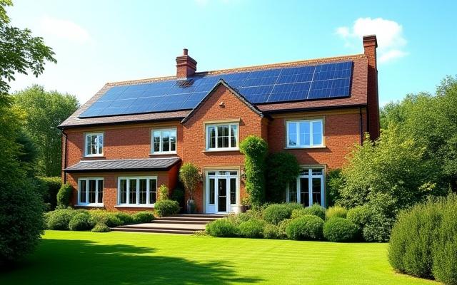 Large residential estate home in Bearsted with freshly cleaned windows and glinting solar panels