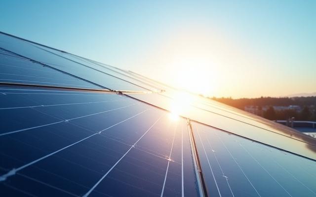 Sparkling clean solar panels reflecting sunlight on a residential roof