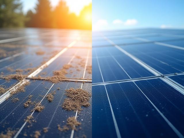 Comparison of a dirty solar panel and a clean solar panel