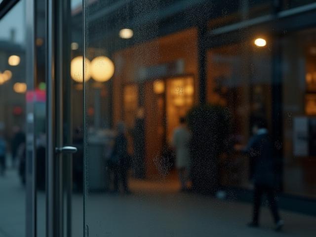 Before: Dusty shopfront window with smudges and dirt